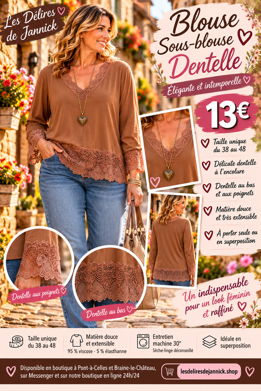 213 🌸 Blouse / Sous-blouse en dentelle 🌸Coloris CAMEL