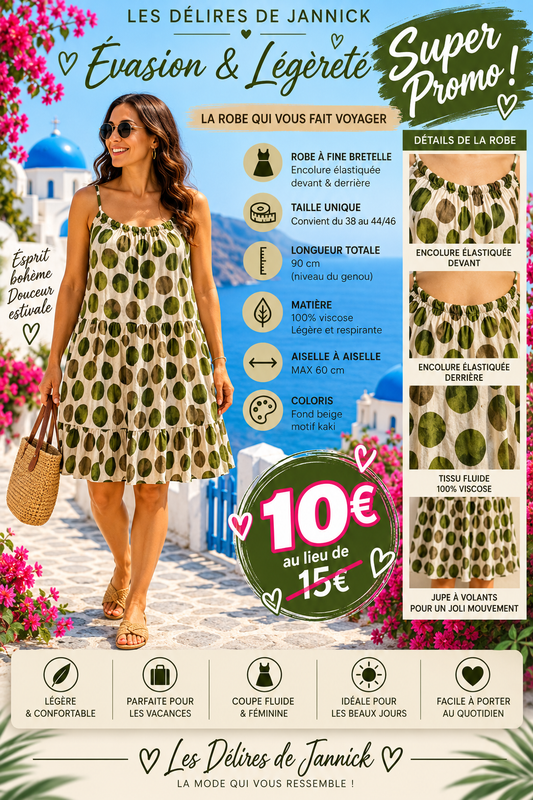 *31 🌿 Robe fluide à volants – Motif vert 🌿