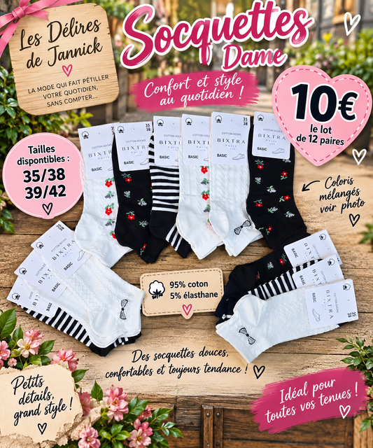 🌸 SOCQUETTES DAME  12 paires pour 10€🌸 Fleurs