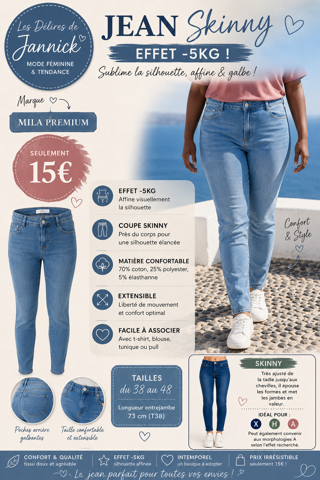 20.✨ Jean Skinny Mila Premium – L'effet galbant qui sublime votre silhouette ✨
