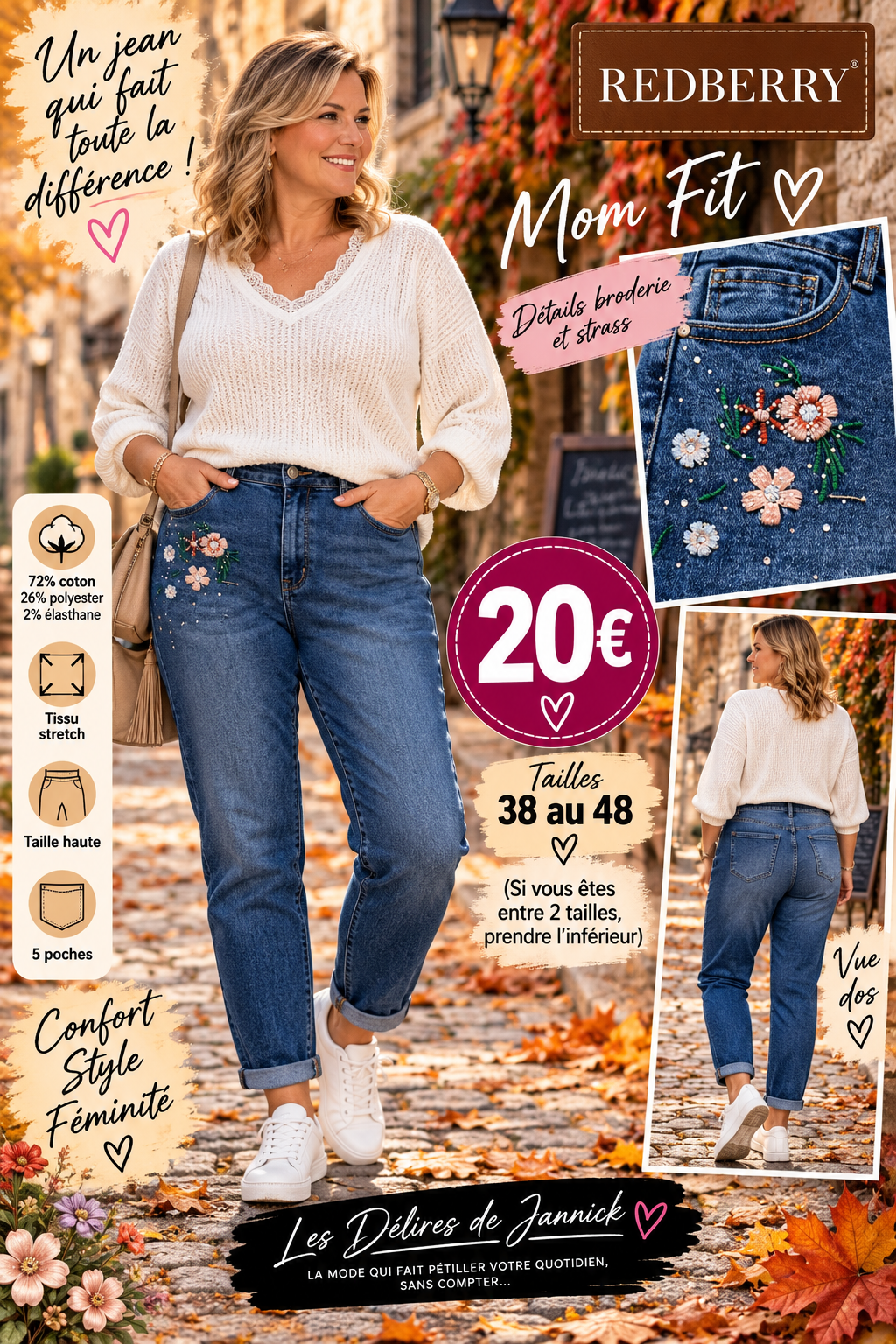 JEAN  FLEURS MOM FIT QUI FAIT LA DIFFÉRENCE