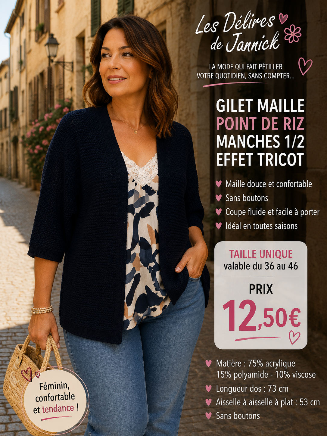 *45 💜 GILET marine MAILLE POINT DE RIZ – L’INDISPENSABLE DE LA SAISON 💜