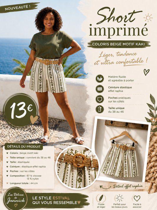 *34 ☀️ NOUVEAUTÉ – Short imprimé beige & kaki ☀️