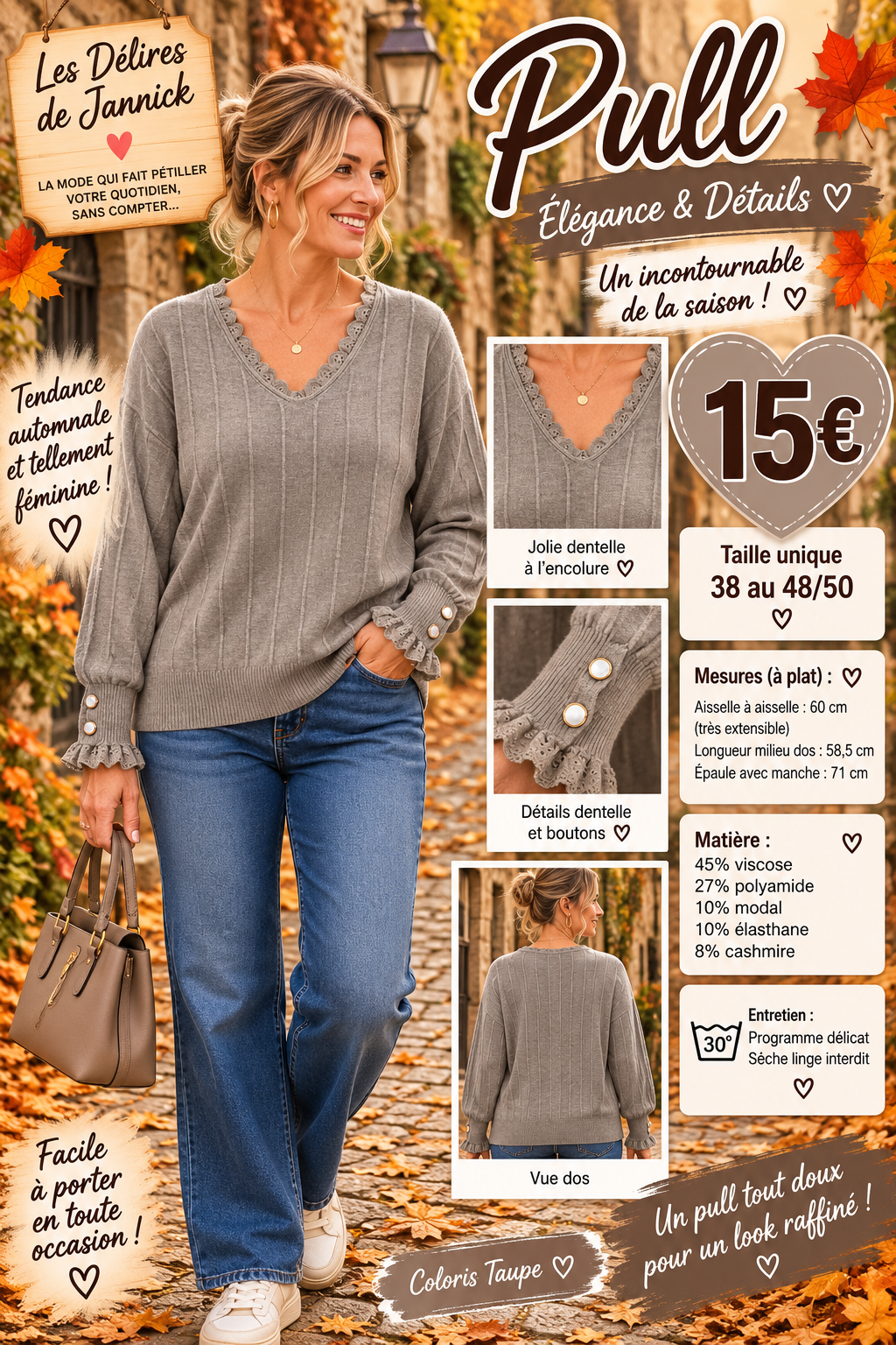 *98 🖤 ÉLÉGANCE & DÉTAILS – LE PULL TAUPE COUP DE CŒUR 🖤