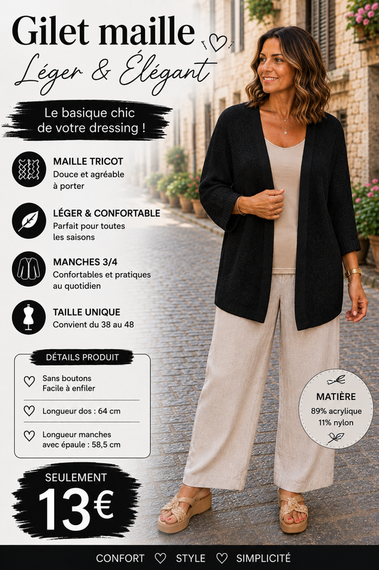 *47 ✨ Gilet NOIR en maille – Léger, élégant & confortable ✨