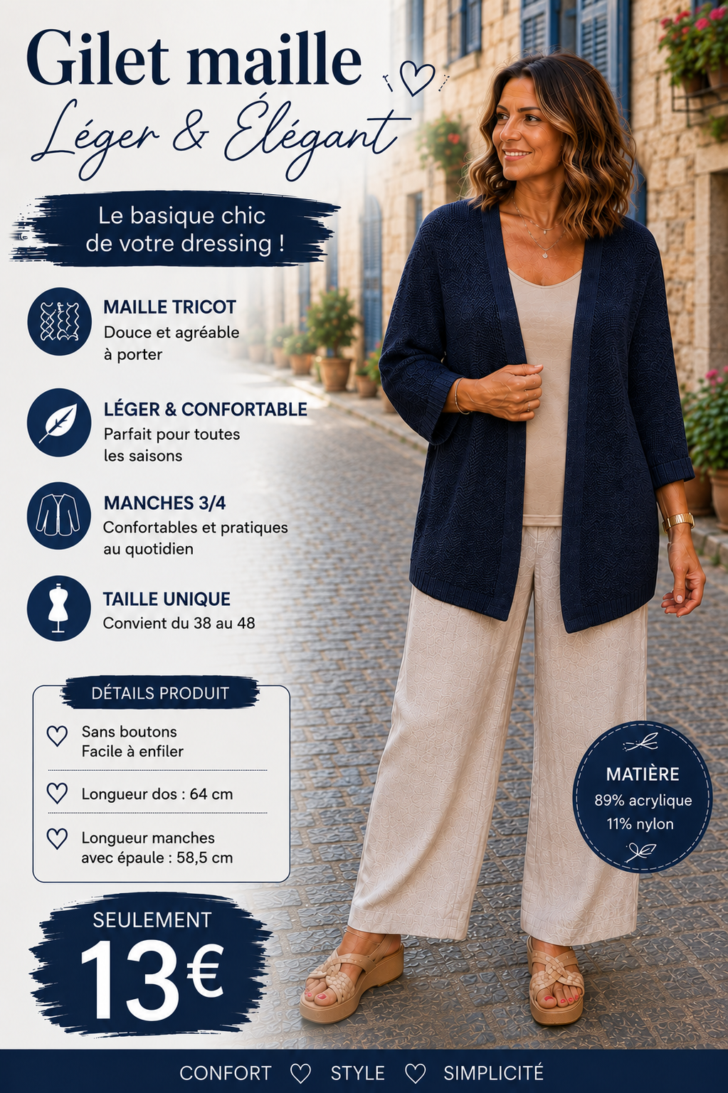*47 ✨ Gilet Marine en maille – Léger, élégant & confortable ✨