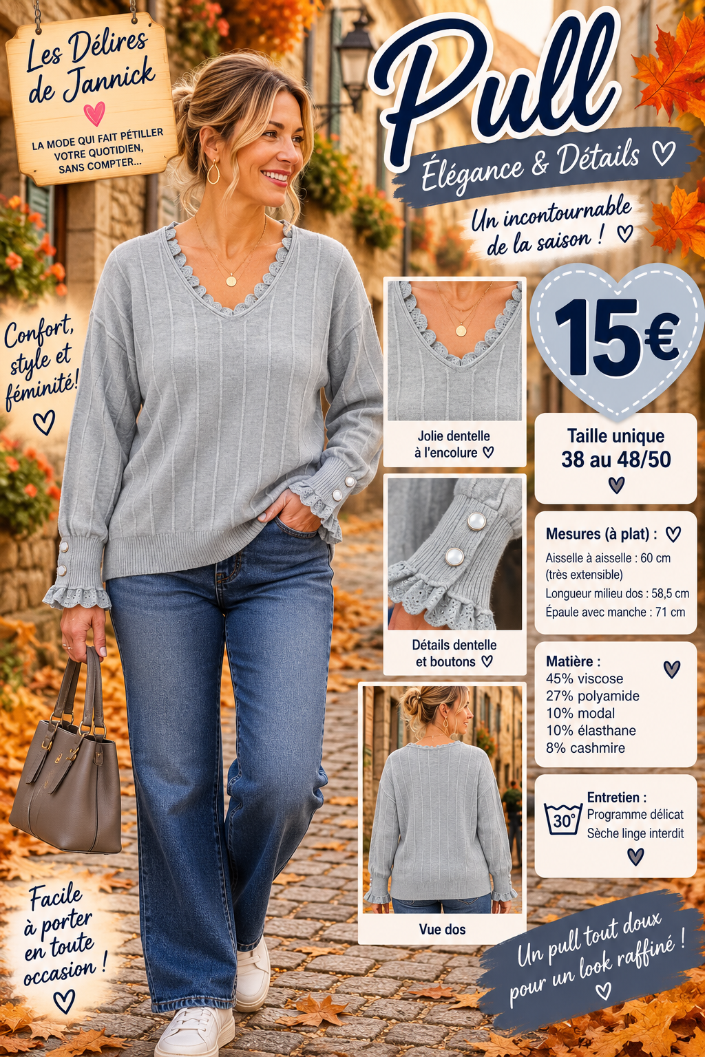 *98 🖤 ÉLÉGANCE & DÉTAILS – LE PULL GRIS clair COUP DE CŒUR 🖤