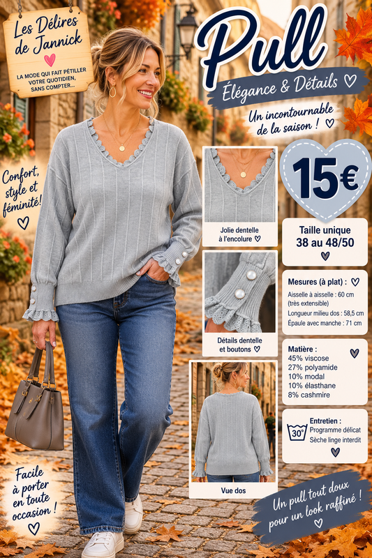 *98 🖤 ÉLÉGANCE & DÉTAILS – LE PULL GRIS clair COUP DE CŒUR 🖤