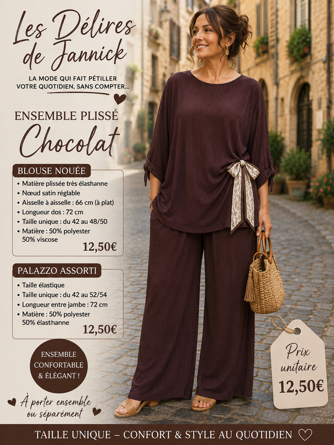 *52 ✨ PALAZZO CHOCO PLISSÉ – CONFORT & ÉLÉGANCE ✨