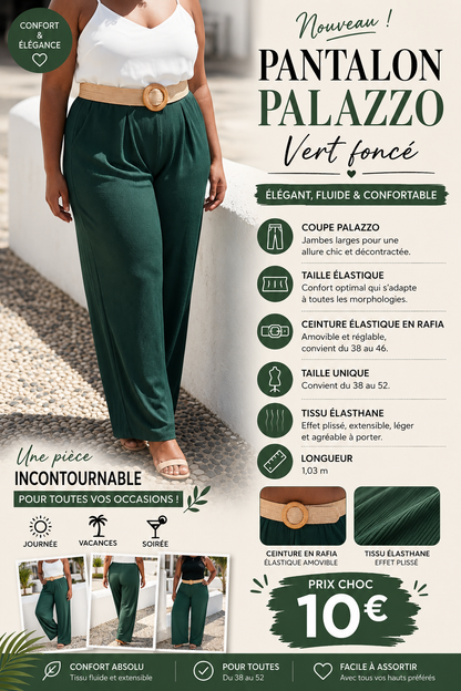 🖤 Pantalon Palazzo Vert Fonce – Taille Unique  ✨