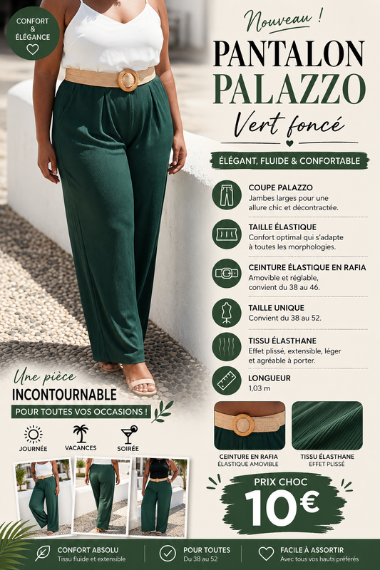 🖤 Pantalon Palazzo Vert Fonce – Taille Unique  ✨