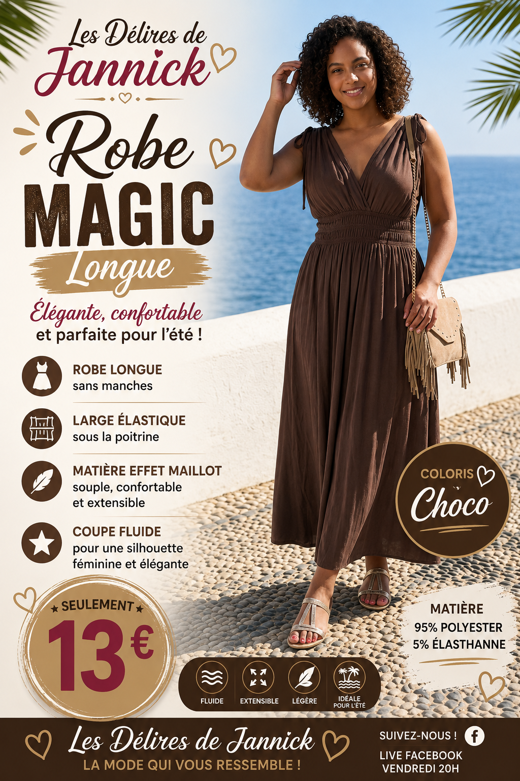 🌊 Robe Magic Longue – Coloris Choco