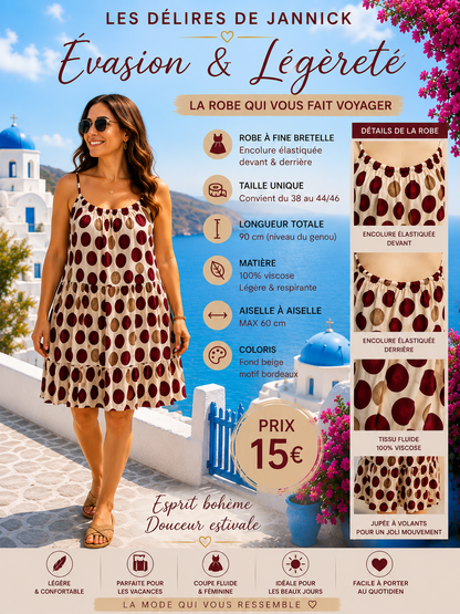 *31 🌿 Robe fluide à volants – Motif Bordeau🌿