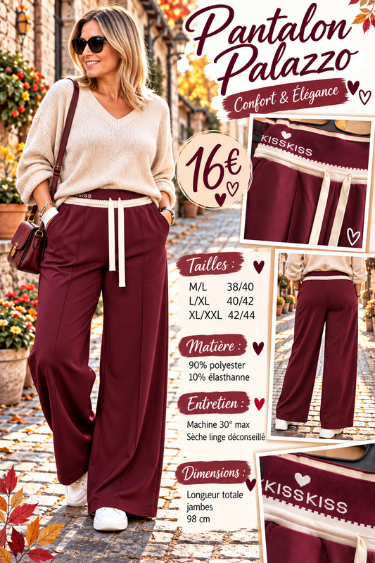 189 🌸 PANTALON PALAZZO – CONFORT & ÉLÉGANCE 🌸Coloris BORDEAU
