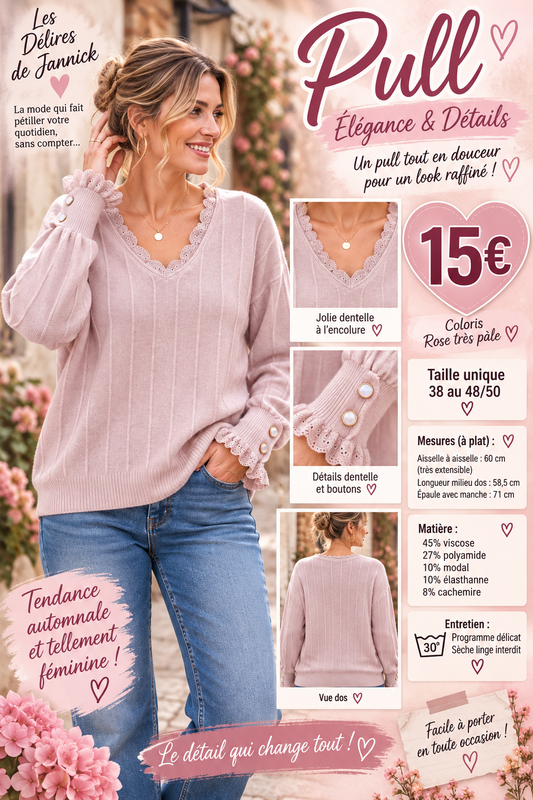 *98 🖤 ÉLÉGANCE & DÉTAILS – LE PULL ROSE PALE COUP DE CŒUR 🖤