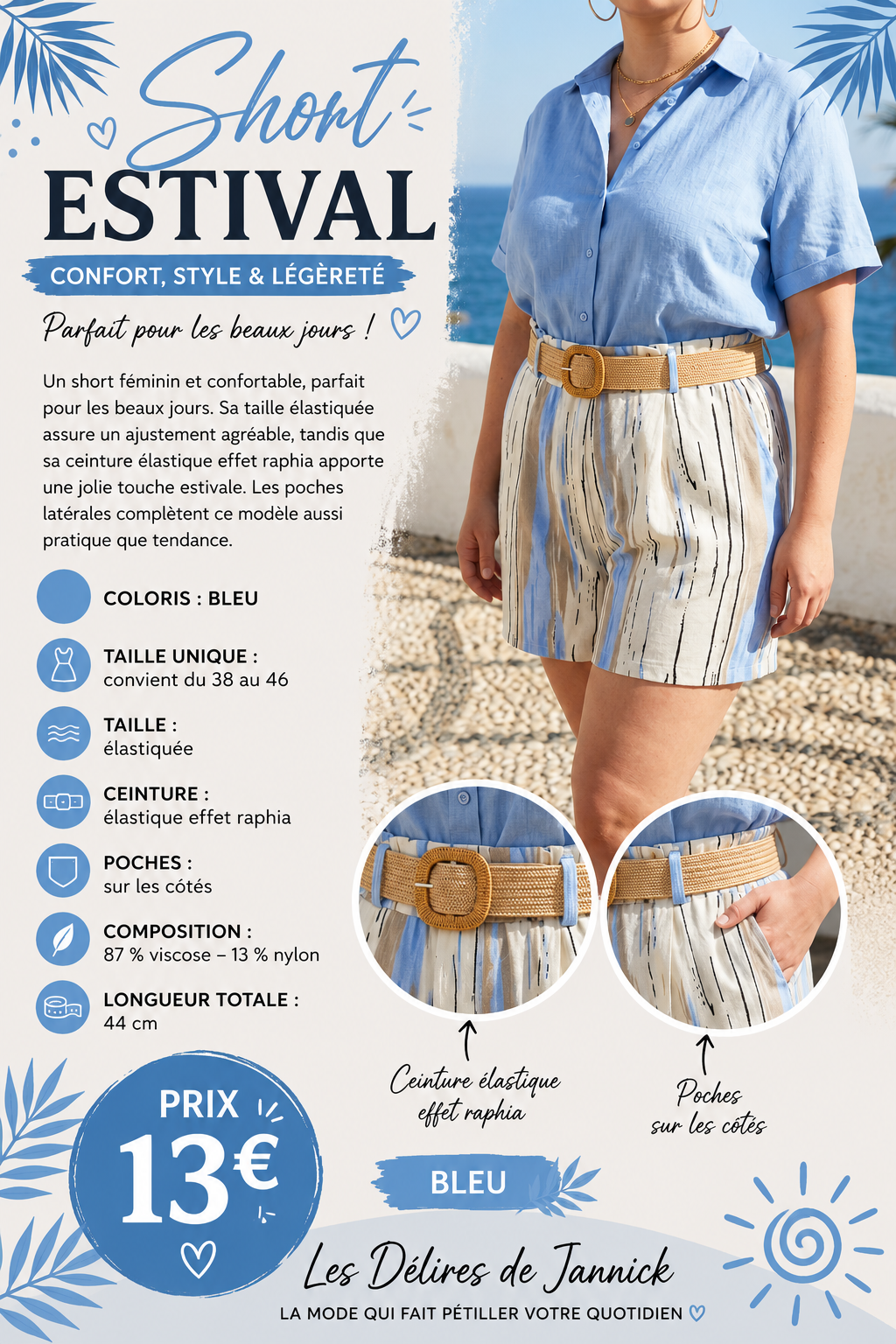 ✨Short imprimé – Coloris Bleu