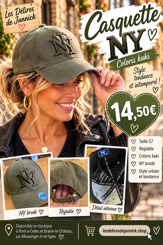 🧢 CASQUETTE NY BRODÉE – STYLE TENDANCE 🧢Coloris KAKI
