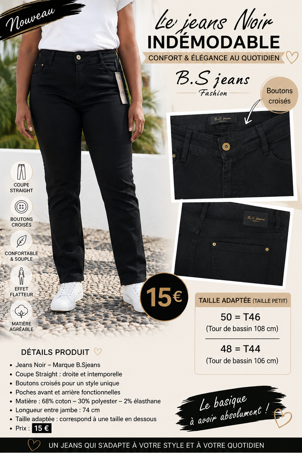 21.✨ Jean noir B.S Jeans – Coupe Straight ✨
