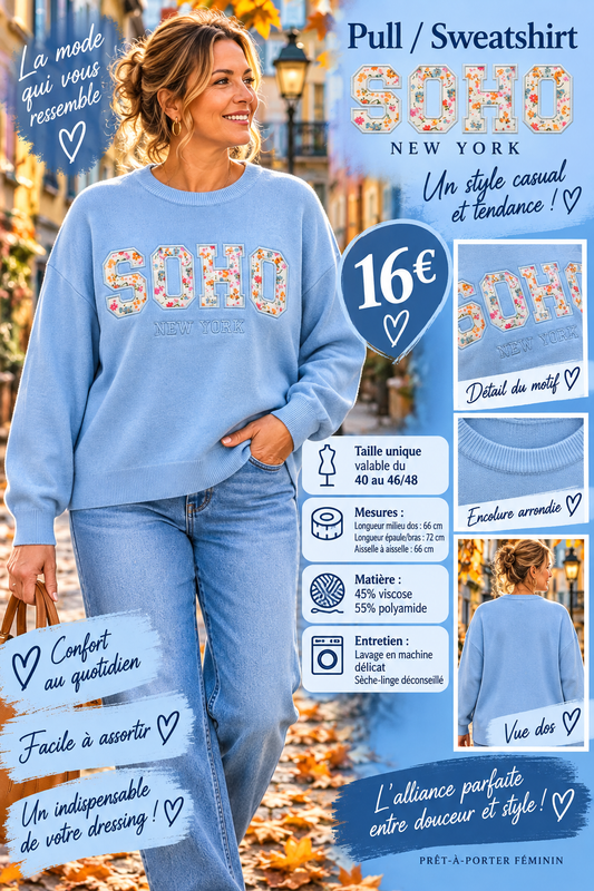 *94 🌸 PULL / SWEATSHIRT SOHO – NEW YORK BLEU  🌸