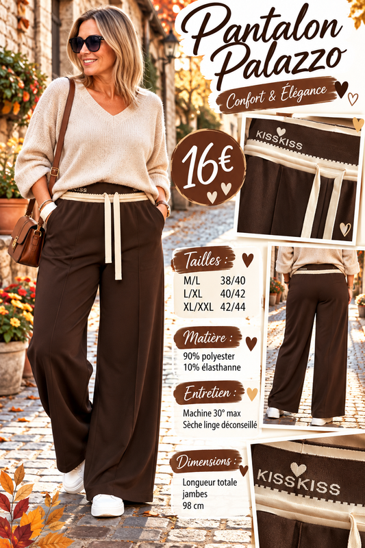189 🌸 PANTALON PALAZZO – CONFORT & ÉLÉGANCE 🌸Coloris CHOCO