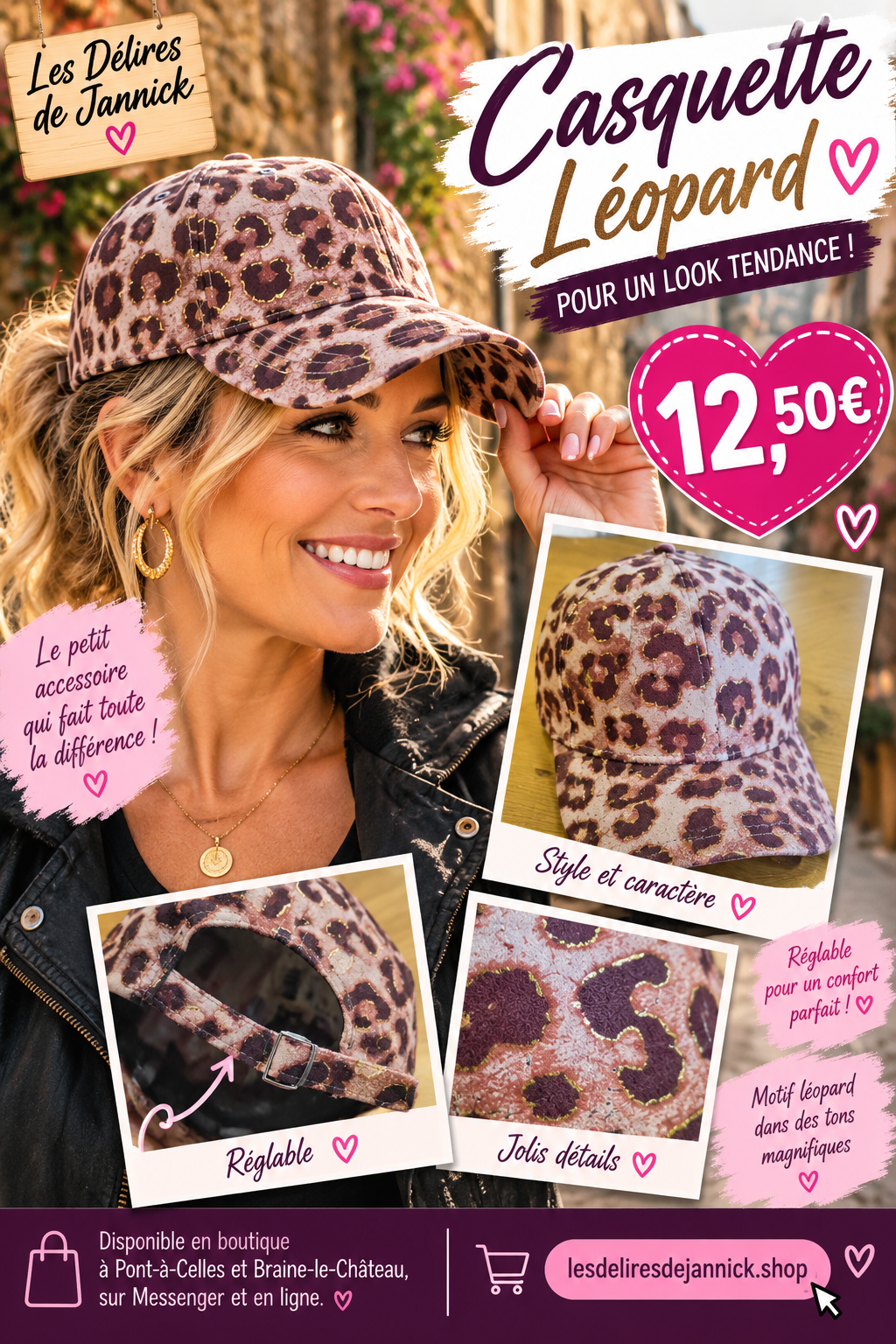 🌸 CASQUETTE DAME LÉOPARD – RÉGLABLE 🌸