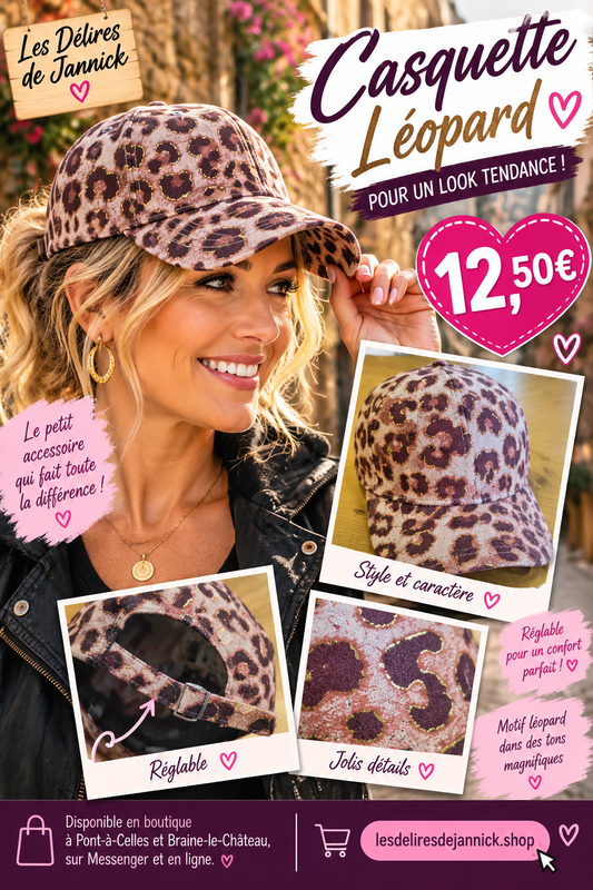 🌸 CASQUETTE DAME LÉOPARD – RÉGLABLE 🌸