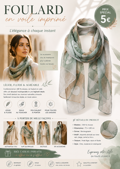 Foulard en voile imprimé – 100 % viscose
